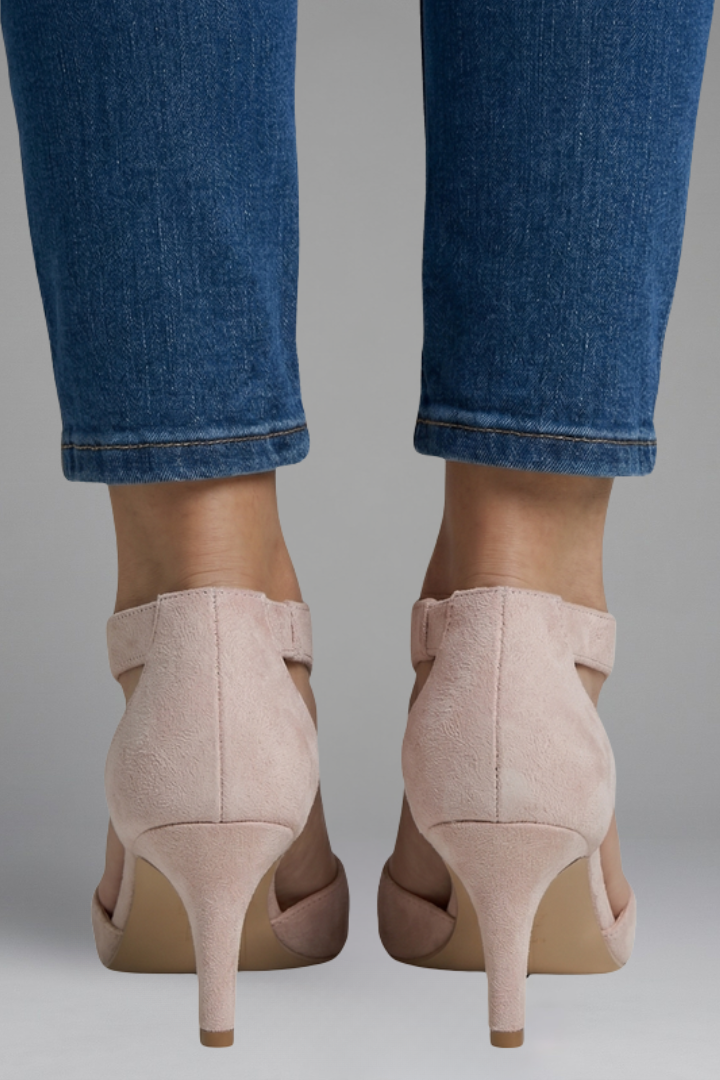 Bijou | Blush Shimmer Cutout Peep Toe Heeled Sandals 6