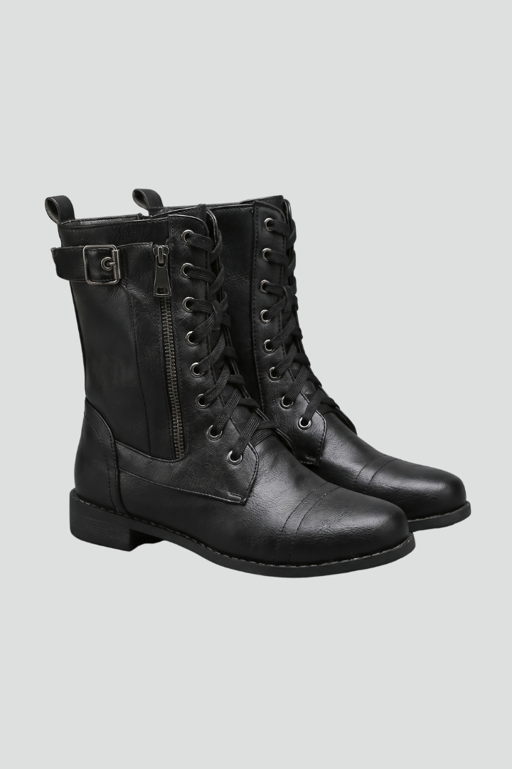 Rowan | Black Lace Up Military Combat Boots with Side Zip 1
