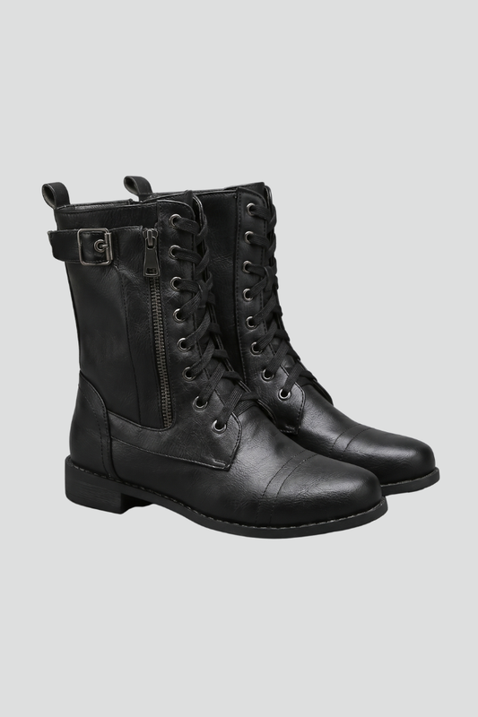 Rowan | Black Lace Up Military Combat Boots with Side Zip 1