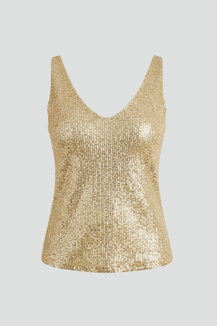 Greer | Gold Sequin V Neck Sleeveless Tank Top 1