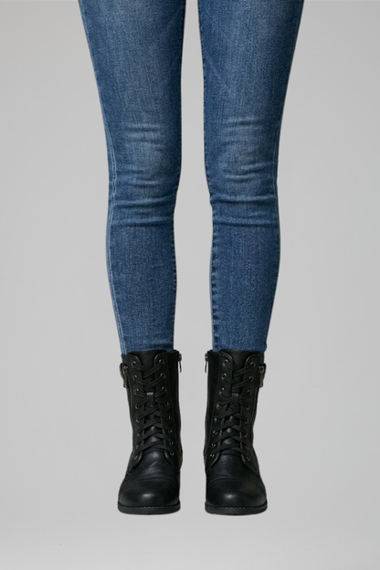 Rowan | Black Lace Up Military Combat Boots with Side Zip 3