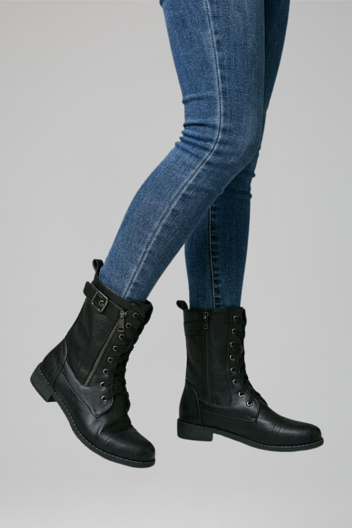 Rowan | Black Lace Up Military Combat Boots with Side Zip 4