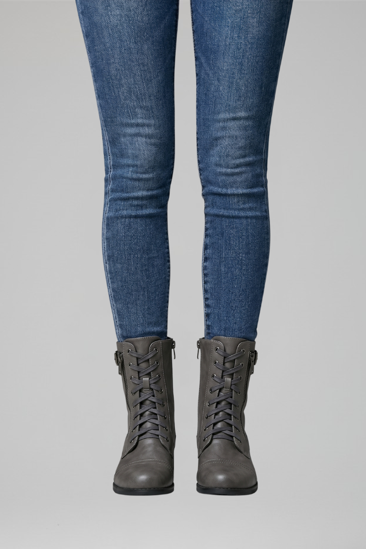 Rowan | Black Lace Up Military Combat Boots with Side Zip 7