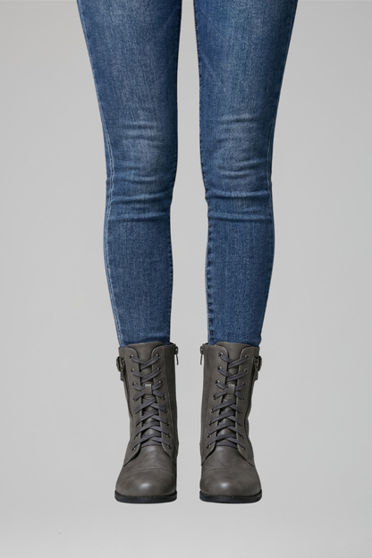 Rowan | Black Lace Up Military Combat Boots with Side Zip 7