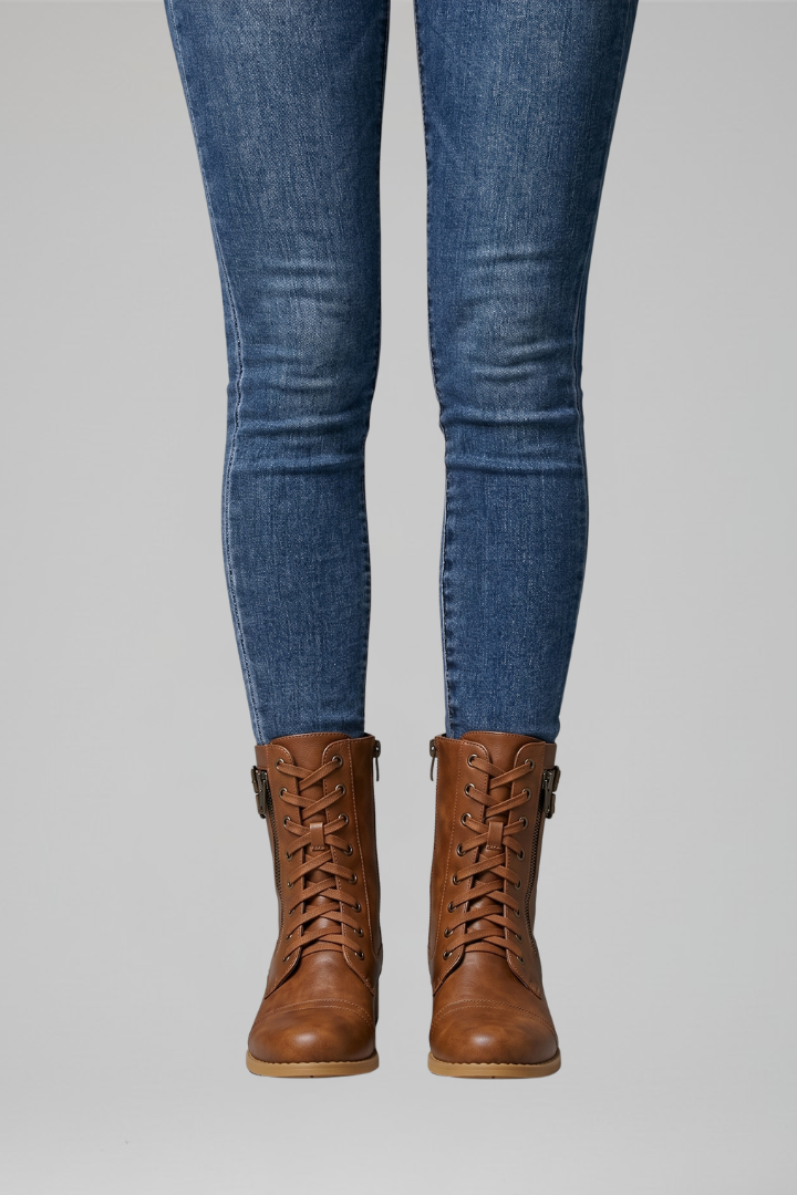 Rowan | Black Lace Up Military Combat Boots with Side Zip 8