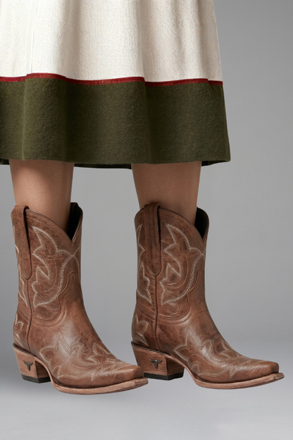 Solene | Red Embroidered Western Cowboy Ankle Boots 6