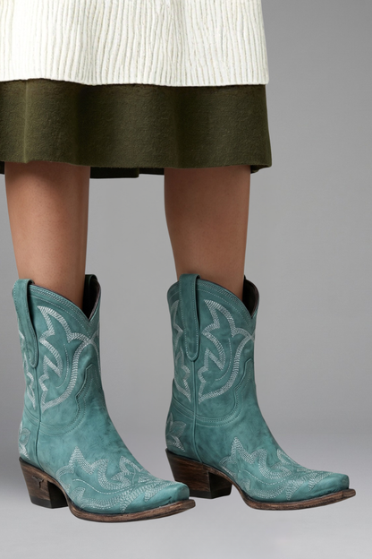 Solene | Red Embroidered Western Cowboy Ankle Boots 7