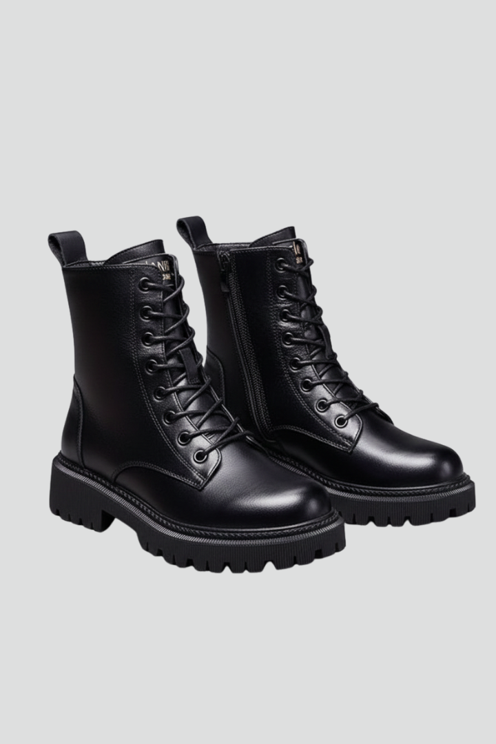 Ottavia | Black Lace Up Combat Boots with Chunky Lug Sole 1