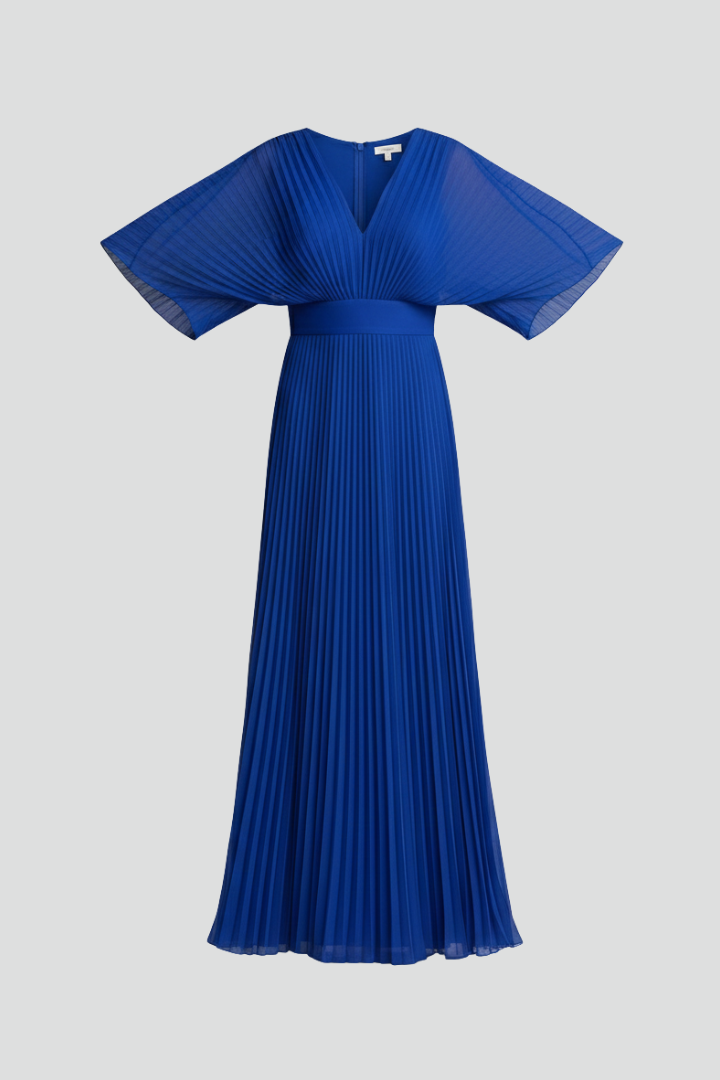 Oceane | Cobalt Blue Pleated Kimono Sleeve Maxi Dress 1