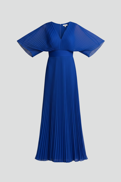 Oceane | Cobalt Blue Pleated Kimono Sleeve Maxi Dress 1