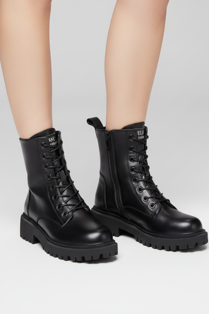 Ottavia | Black Lace Up Combat Boots with Chunky Lug Sole 2