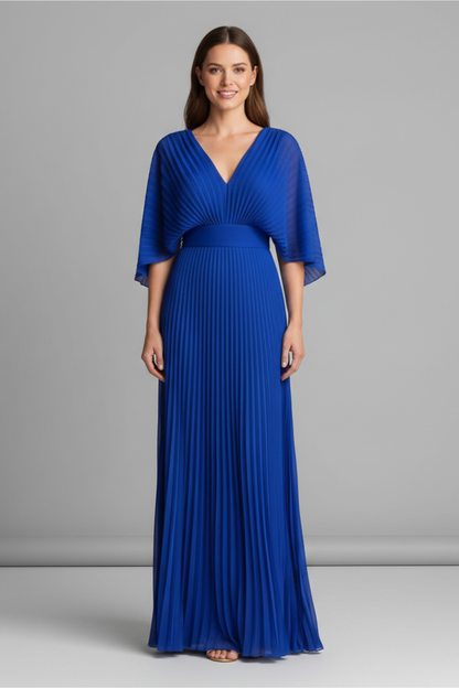 Oceane | Cobalt Blue Pleated Kimono Sleeve Maxi Dress 2