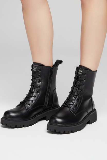 Ottavia | Black Lace Up Combat Boots with Chunky Lug Sole 3
