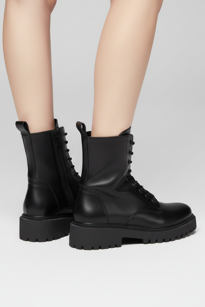 Ottavia | Black Lace Up Combat Boots with Chunky Lug Sole 4