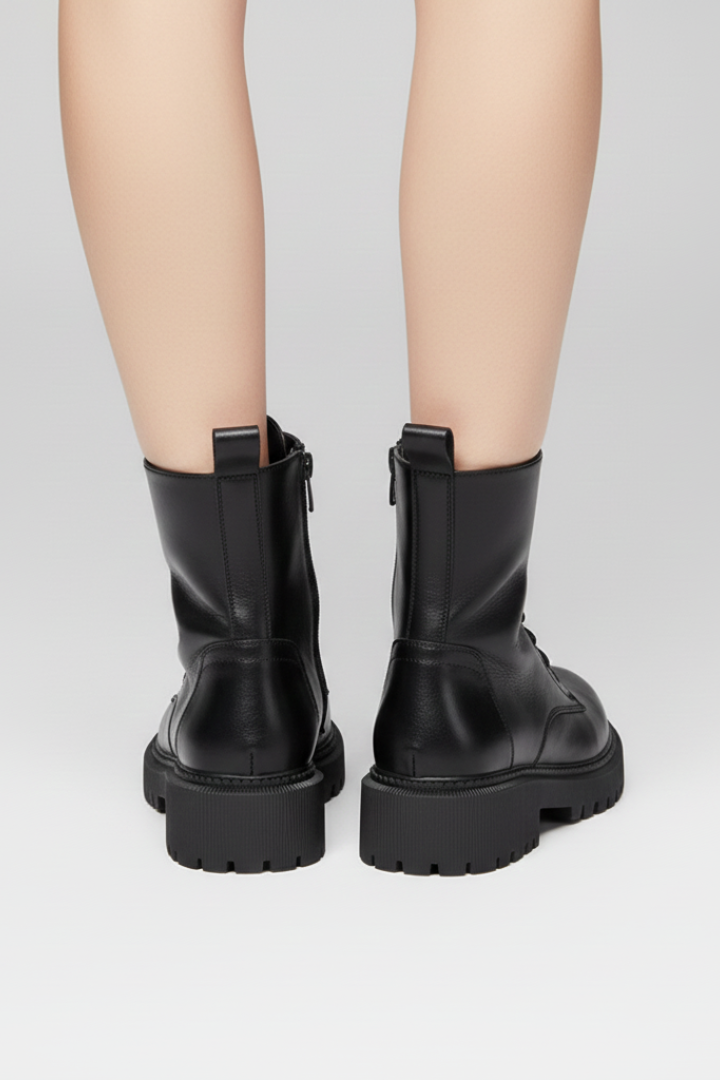Ottavia | Black Lace Up Combat Boots with Chunky Lug Sole 5