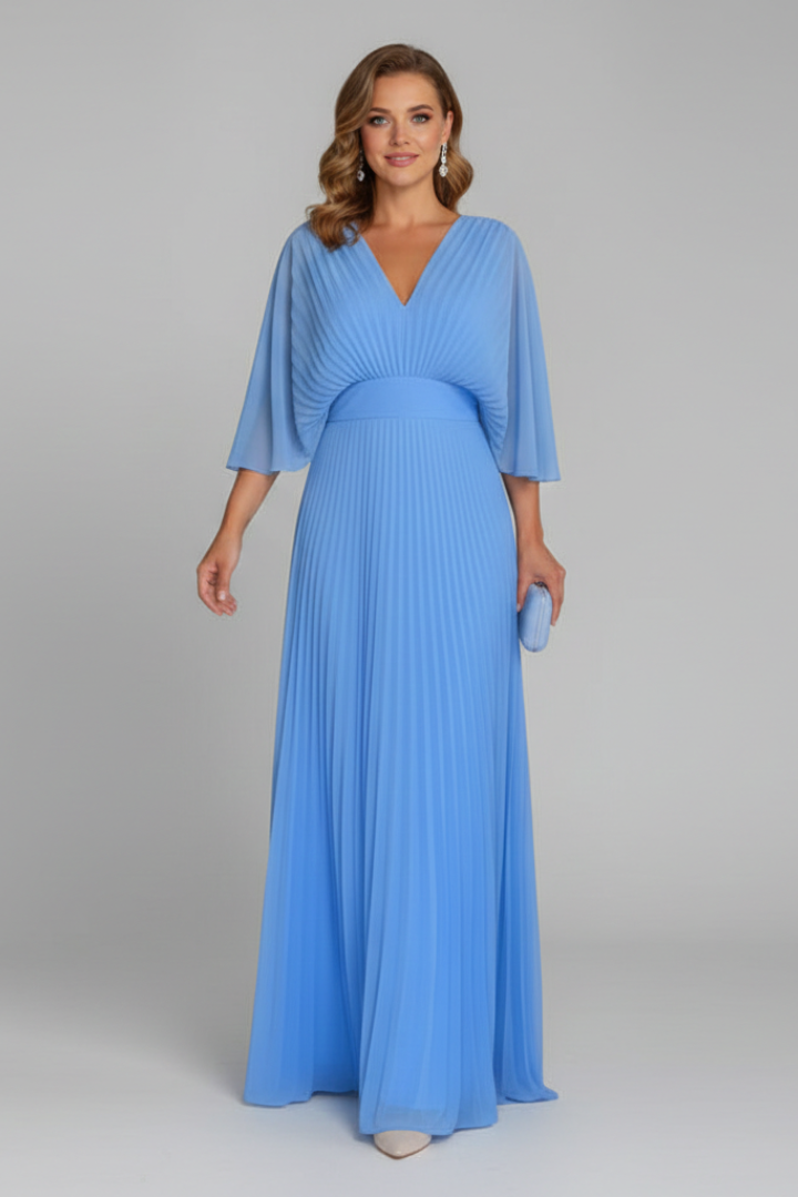 Oceane | Cobalt Blue Pleated Kimono Sleeve Maxi Dress 5