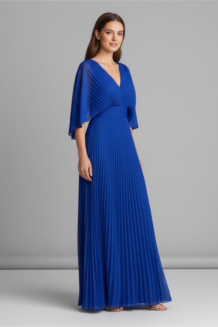 Oceane | Cobalt Blue Pleated Kimono Sleeve Maxi Dress 7