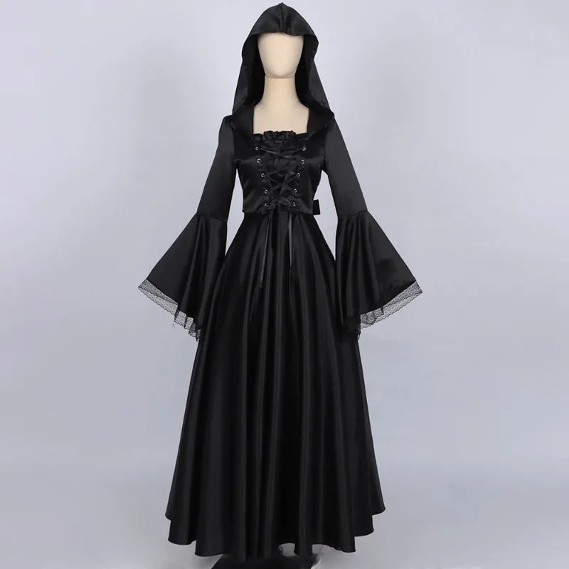 Morgana | Black Hooded Bell Sleeve Witch Gown 3