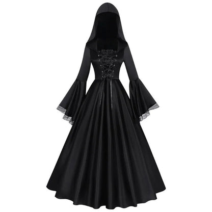 Morgana | Black Hooded Bell Sleeve Witch Gown 4