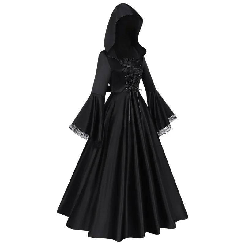 Morgana | Black Hooded Bell Sleeve Witch Gown 5