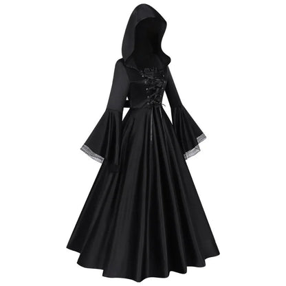 Morgana | Black Hooded Bell Sleeve Witch Gown 5