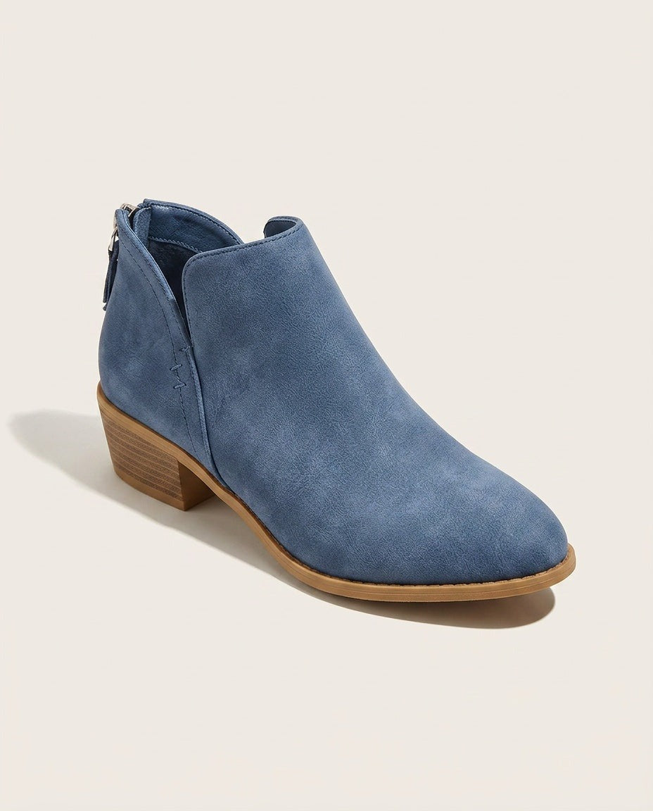 Sabina | Blue Suede V Cut Block Heel Ankle Boots 1