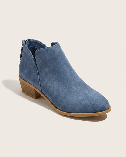 Sabina | Blue Suede V Cut Block Heel Ankle Boots 1
