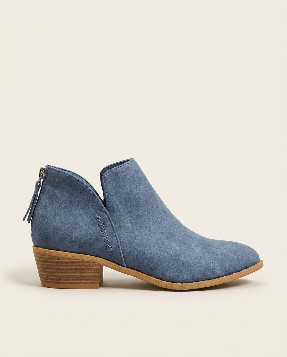 Sabina | Blue Suede V Cut Block Heel Ankle Boots 2