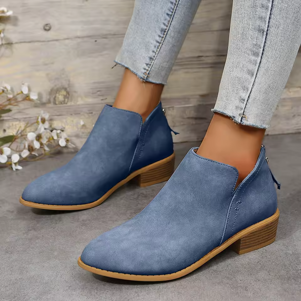 Sabina | Blue Suede V Cut Block Heel Ankle Boots 3