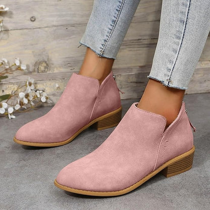 Sabina | Blue Suede V Cut Block Heel Ankle Boots 6