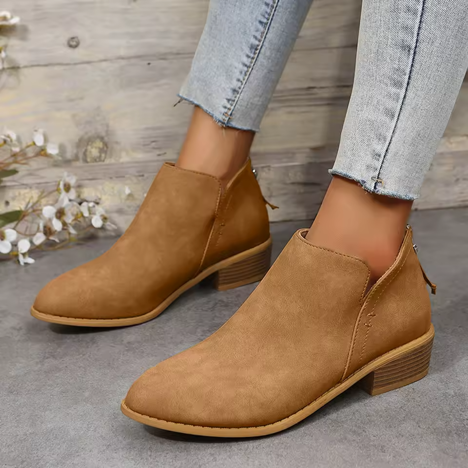 Sabina | Blue Suede V Cut Block Heel Ankle Boots 8