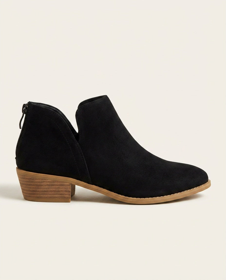 Sabina | Blue Suede V Cut Block Heel Ankle Boots 11
