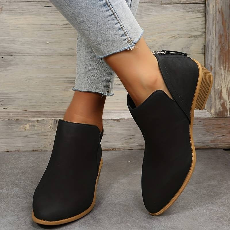 Sabina | Blue Suede V Cut Block Heel Ankle Boots 12