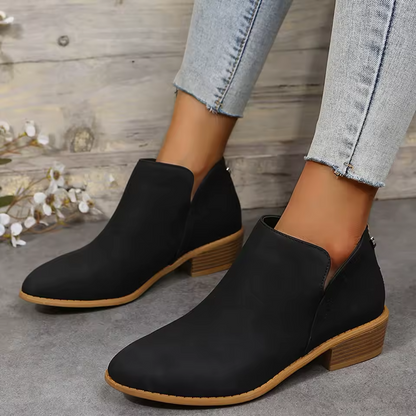 Sabina | Blue Suede V Cut Block Heel Ankle Boots 13