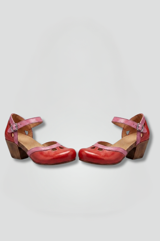 Maeve | Red and Pink Leather Mary Jane Block Heels 1