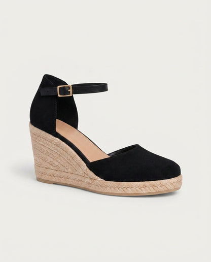 Zaila | Black Closed Toe Ankle Strap Espadrille Wedges 2
