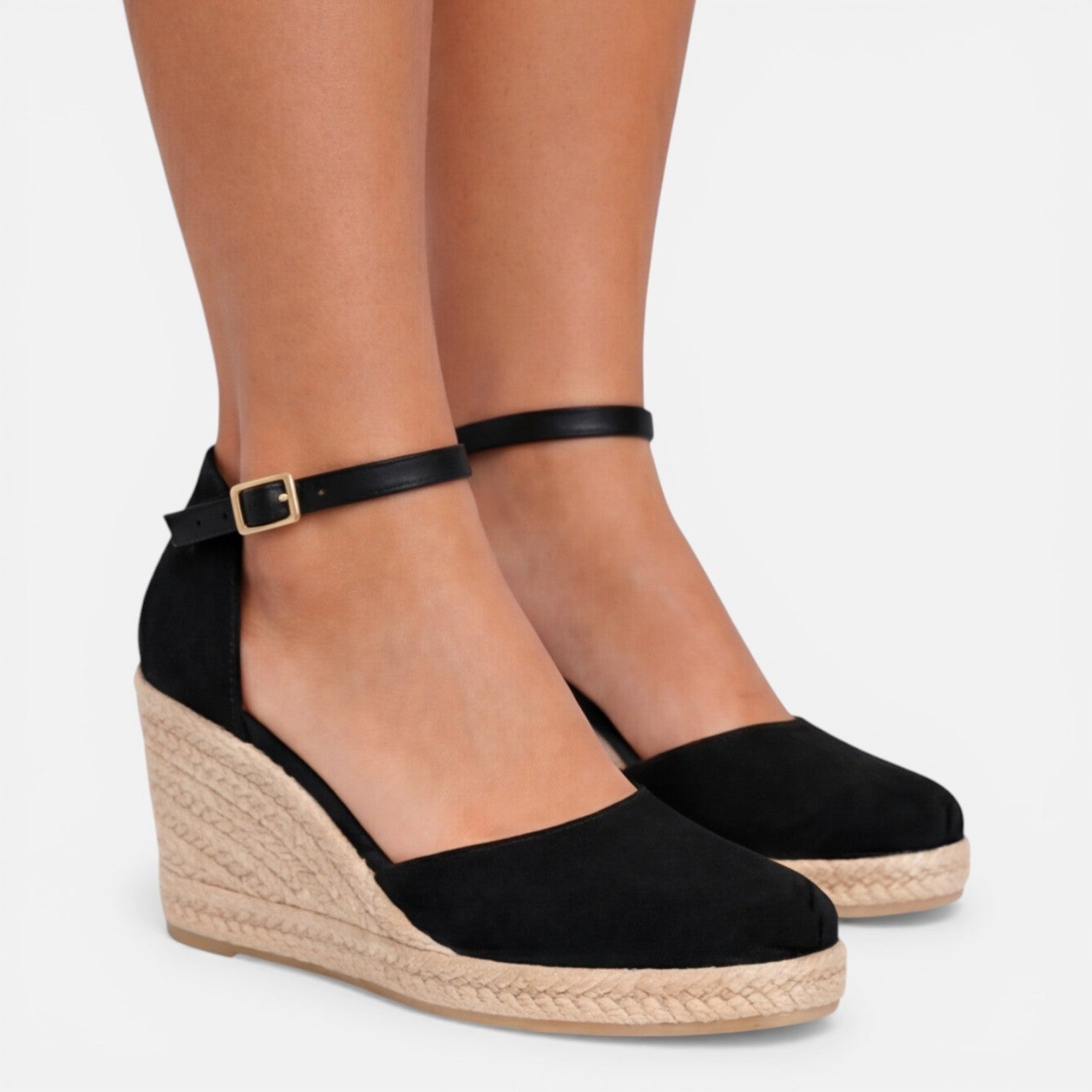 Zaila | Black Closed Toe Ankle Strap Espadrille Wedges 3