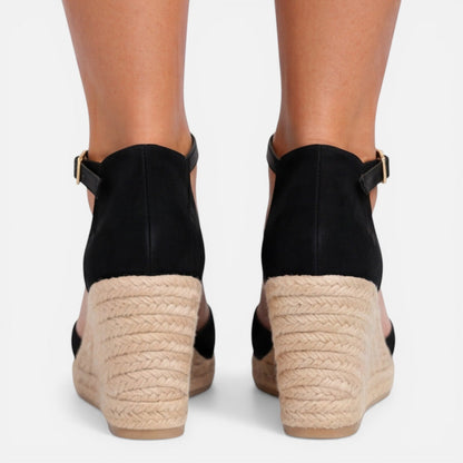 Zaila | Black Closed Toe Ankle Strap Espadrille Wedges 4