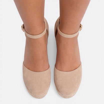 Zaila | Black Closed Toe Ankle Strap Espadrille Wedges 8