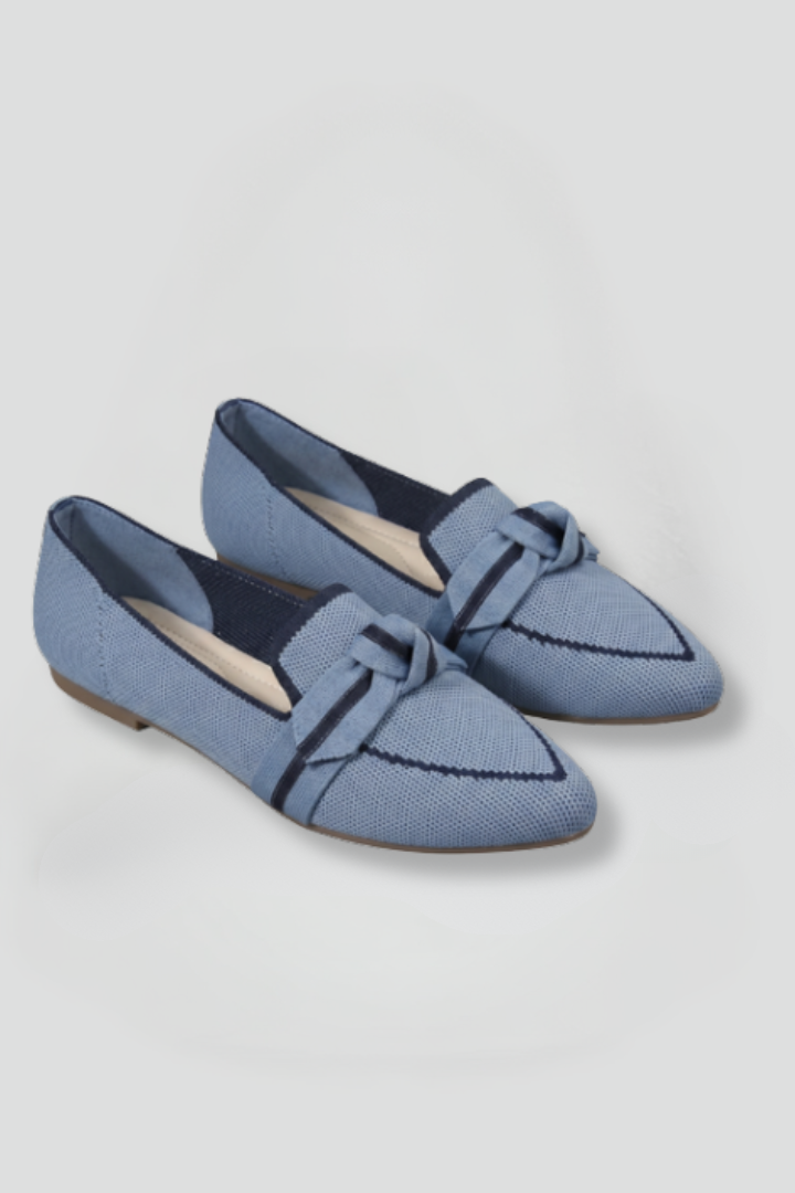 Brigitte | Blue Canvas Pointed Toe Knot Bow Flats 1