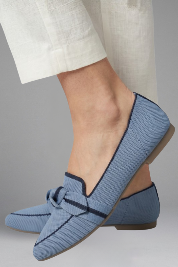 Brigitte | Blue Canvas Pointed Toe Knot Bow Flats 3