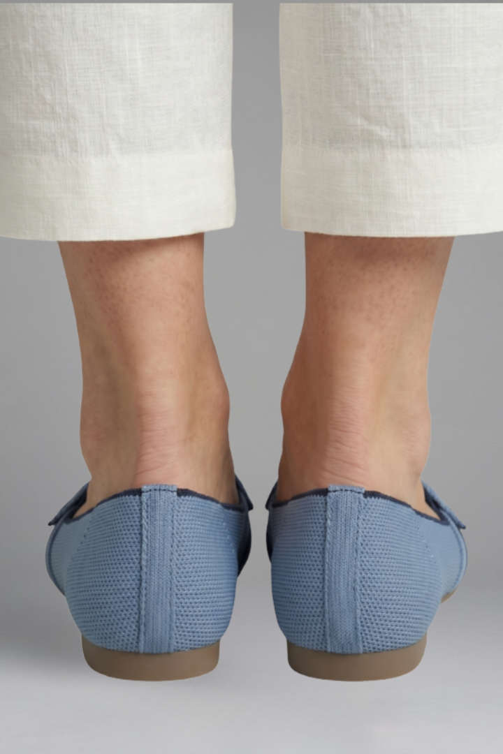 Brigitte | Blue Canvas Pointed Toe Knot Bow Flats 4