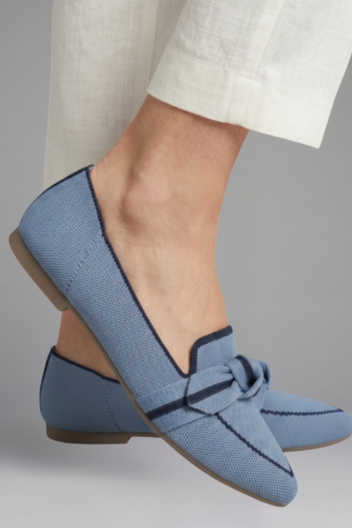 Brigitte | Blue Canvas Pointed Toe Knot Bow Flats 5