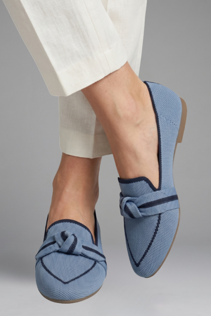 Brigitte | Blue Canvas Pointed Toe Knot Bow Flats 6
