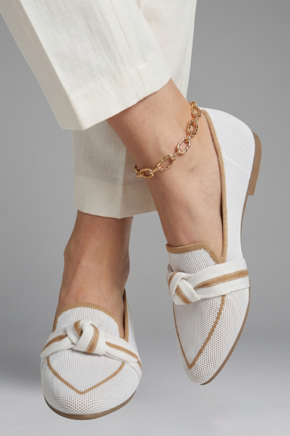 Brigitte | Blue Canvas Pointed Toe Knot Bow Flats 7