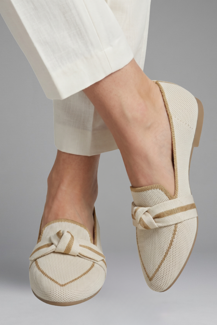 Brigitte | Blue Canvas Pointed Toe Knot Bow Flats 10