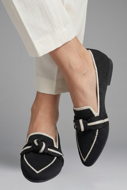 Brigitte | Blue Canvas Pointed Toe Knot Bow Flats 11