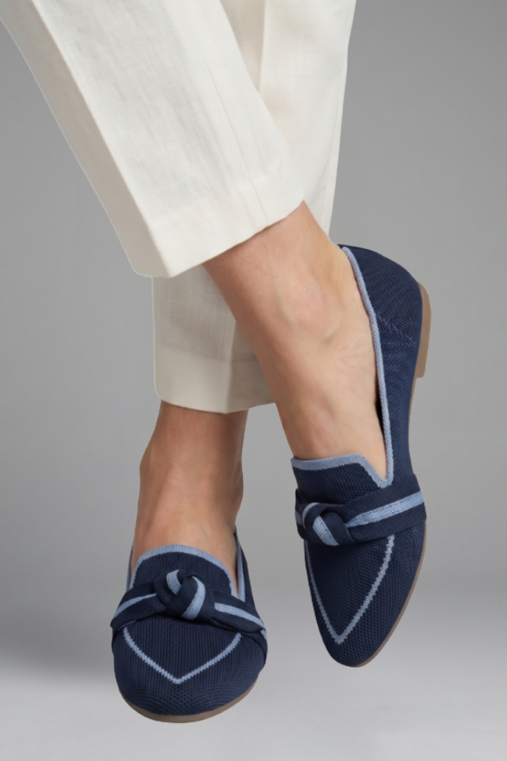 Brigitte | Blue Canvas Pointed Toe Knot Bow Flats 12