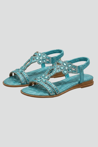 Marisa | Turquoise Rhinestone Slingback Flat Sandals 1