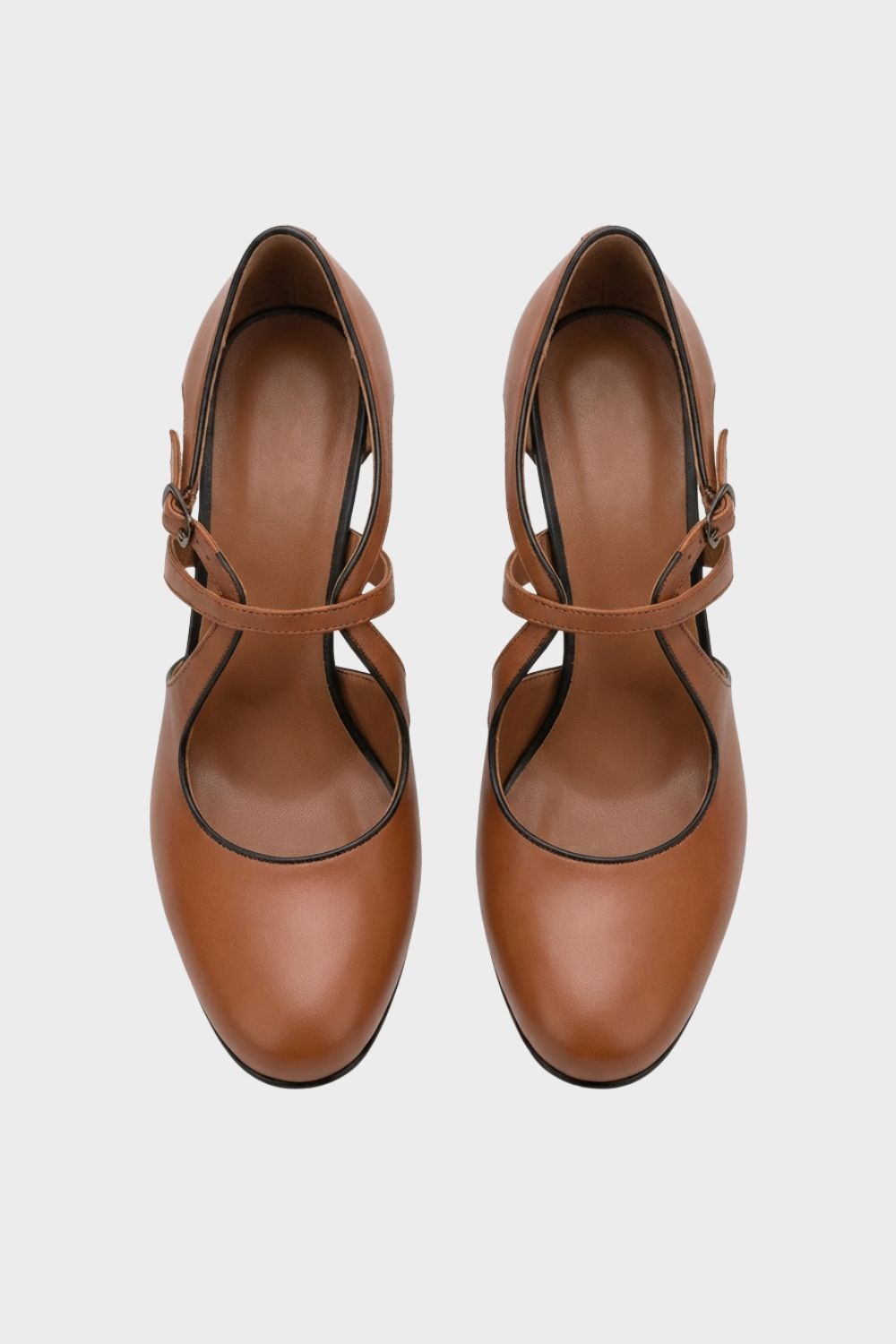 Blythe | Tan Cross Strap Mary Jane Heeled Pumps 3